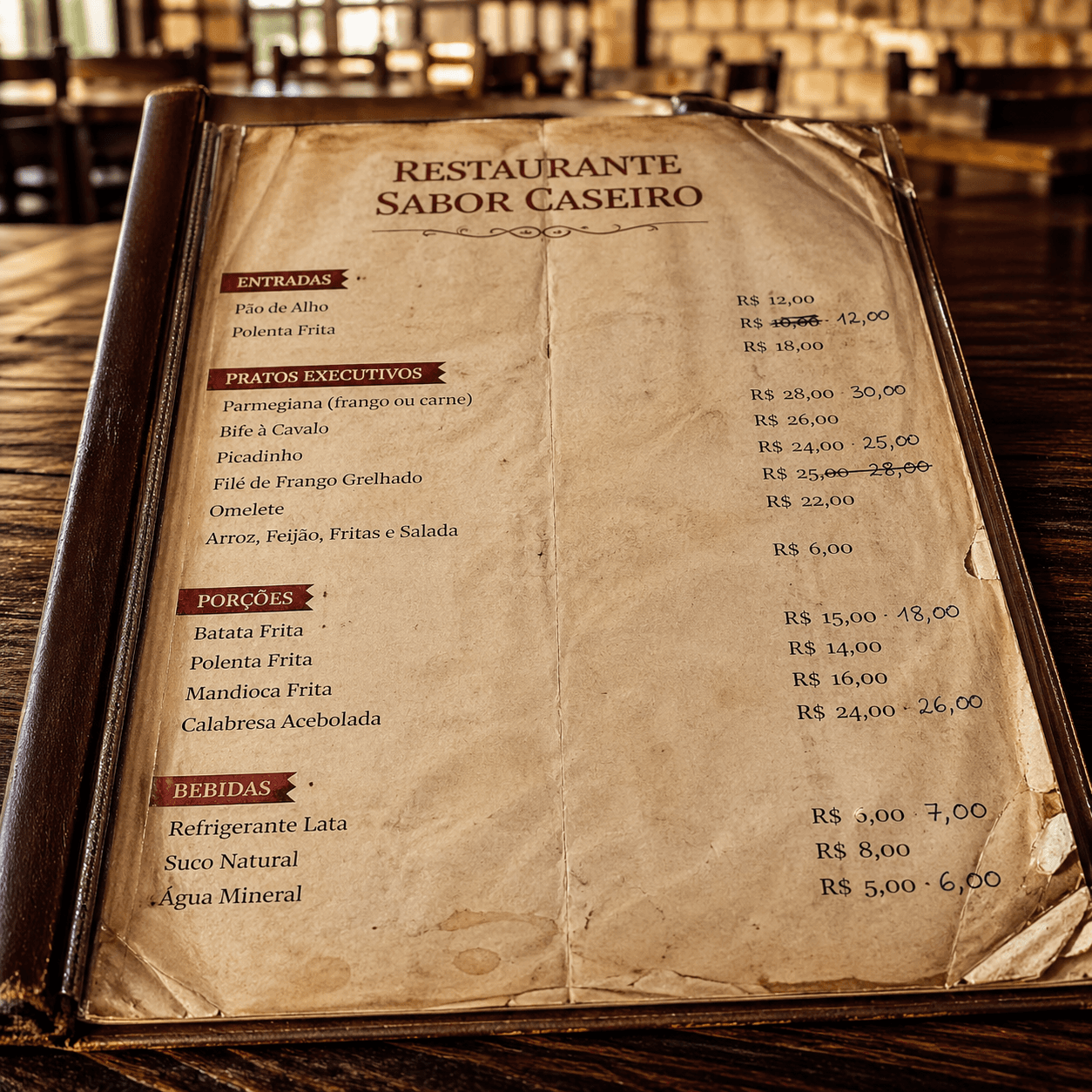 Cardápio físico desatualizado